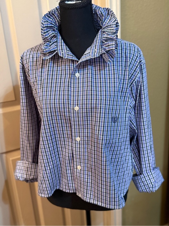 Chaps Tops - Upcycled Chaps Mens Plaid Button-Down Shirt in Blue, Purple and White